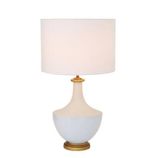 Storied Home 27 in. White Ceramic Table Lamp with Cream Linen Shade DA5605 - The Home Depot | The Home Depot