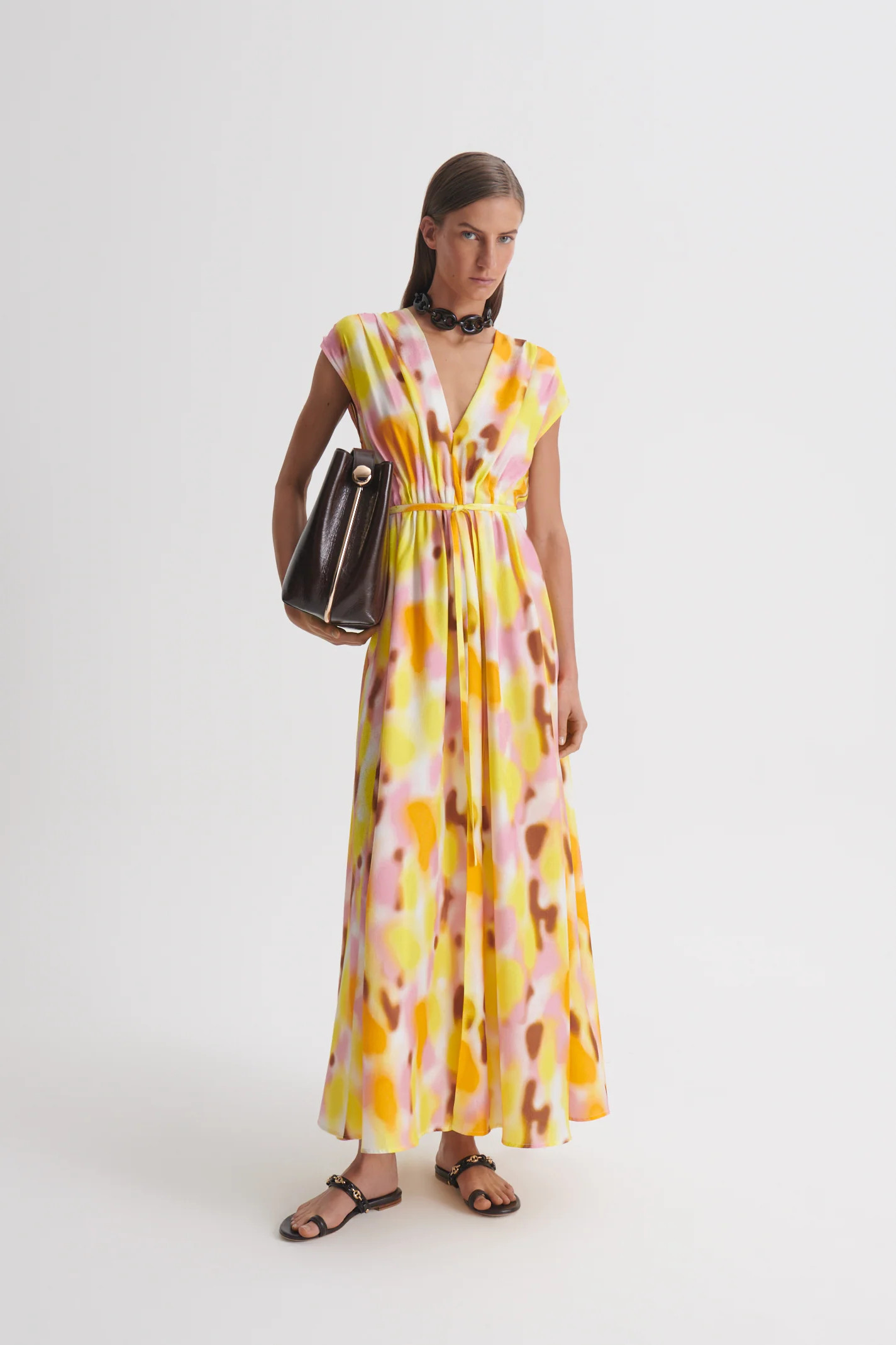 SILK JACQUARD HAZE PRINT DRESS - TANGERINE.TAN - Scanlan Theodore | Scanlan Theodore