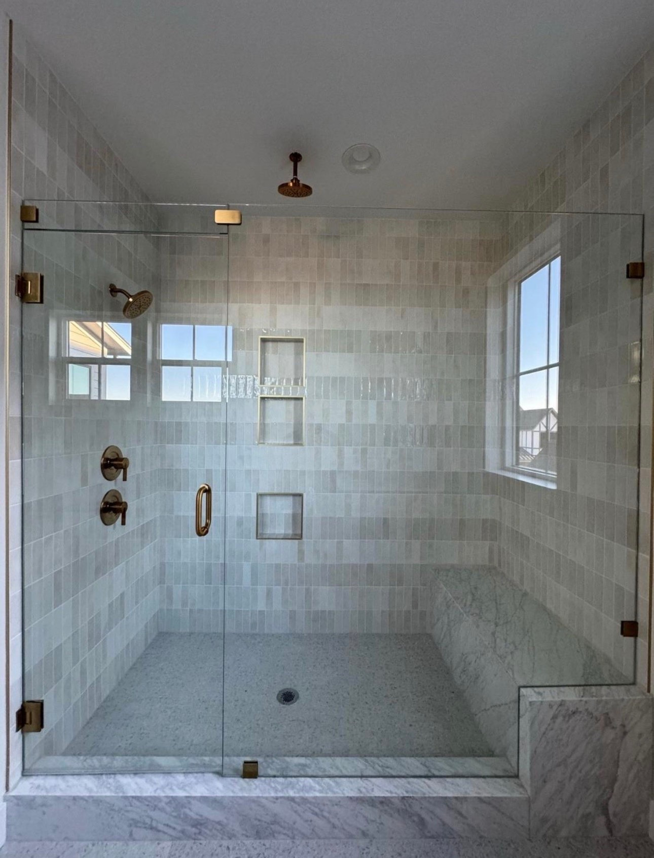 Bathroom | tile | shower | home decor | modern | transitional | gold

#LTKdayinmylife #LTKOver40 #LTKHome
