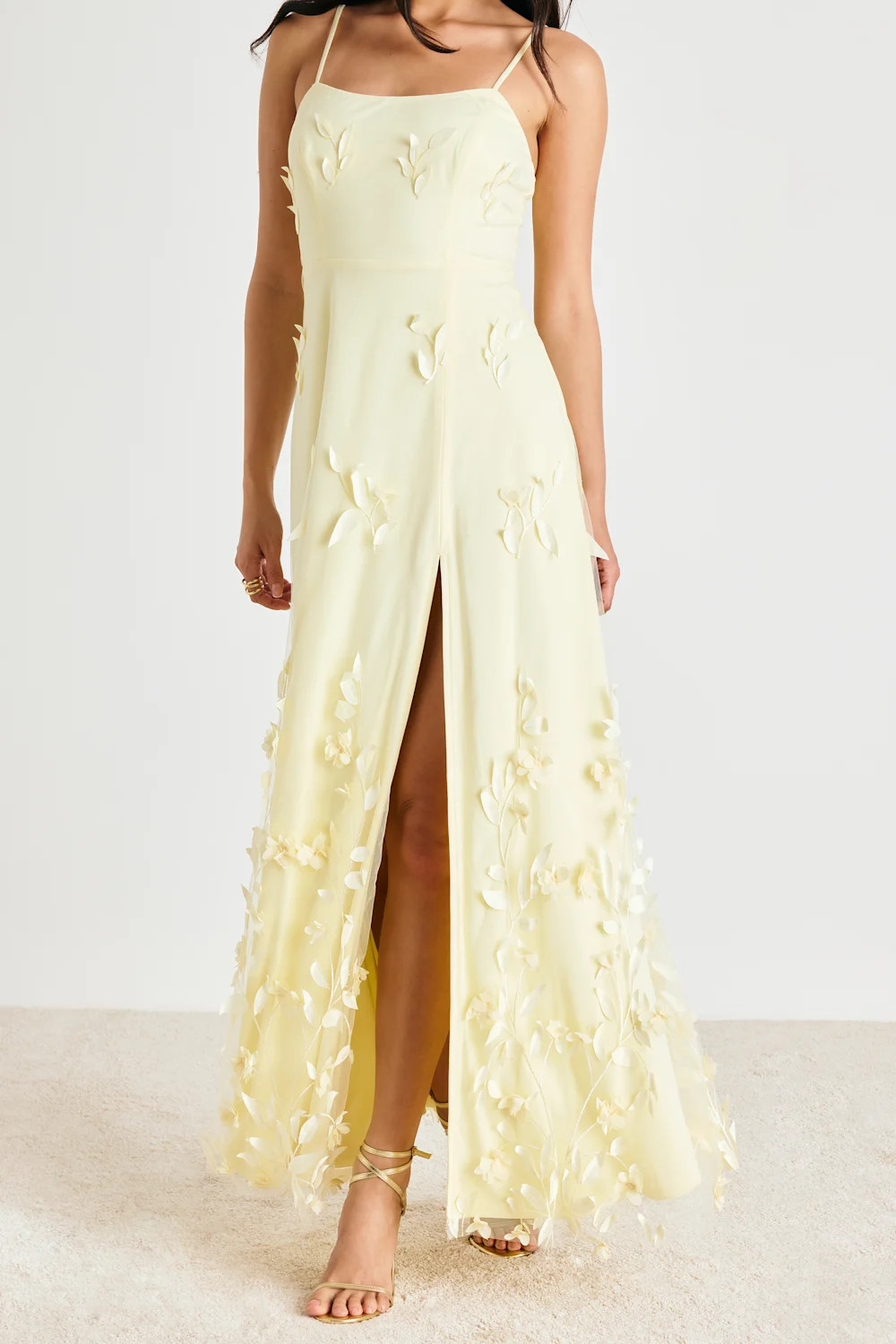 Abundant Charm Pale Yellow 3D Floral Applique Maxi Dress | Lulus
