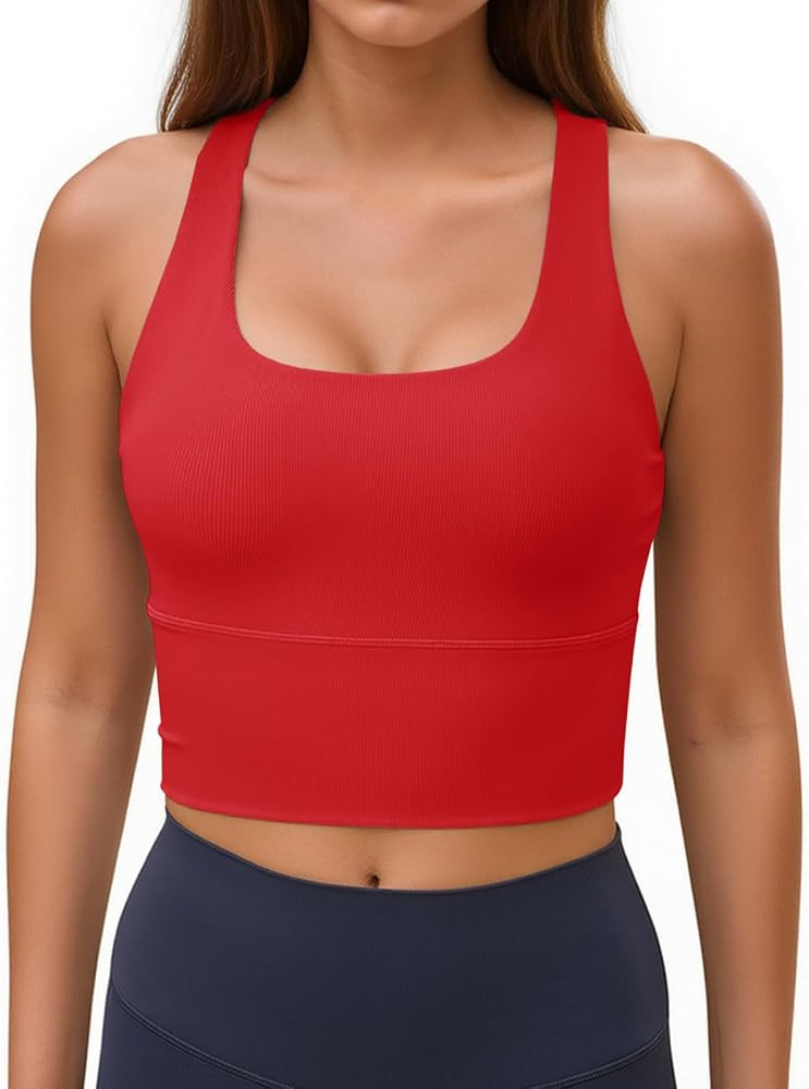 Aoysky Womens Racerback Sport Bra Workout Tank Tops Sleeveless Ribbed Athletic Yoga Tops with Bui... | Amazon (US)