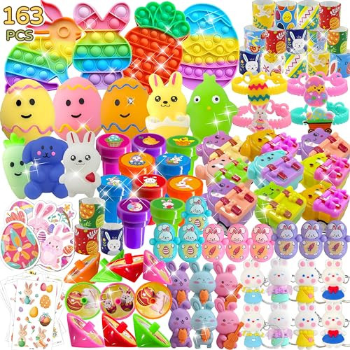 RBONIGHT 163 PCS Easter Toys for Easter Basket Stuffers Egg Fillers, Assortment Toys For Party Favors Easter Gifts for Kids, Treasure Box Toys for Classroom Prize Pinata Fillers | Amazon (US)