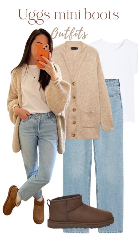 Long cardigan, white t shirt, jeans, uggs mini outfit, spring outfit, spring fashion 

#LTKfindsunder50 #LTKstyletip #LTKtravel