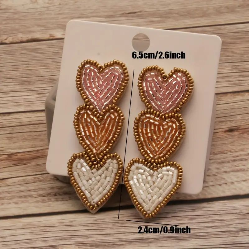 Heart Shape Beaded Dangle Earrings With Sequins Decor Retro Bohemian Style Delicate Gift For Love... | Temu Affiliate Program