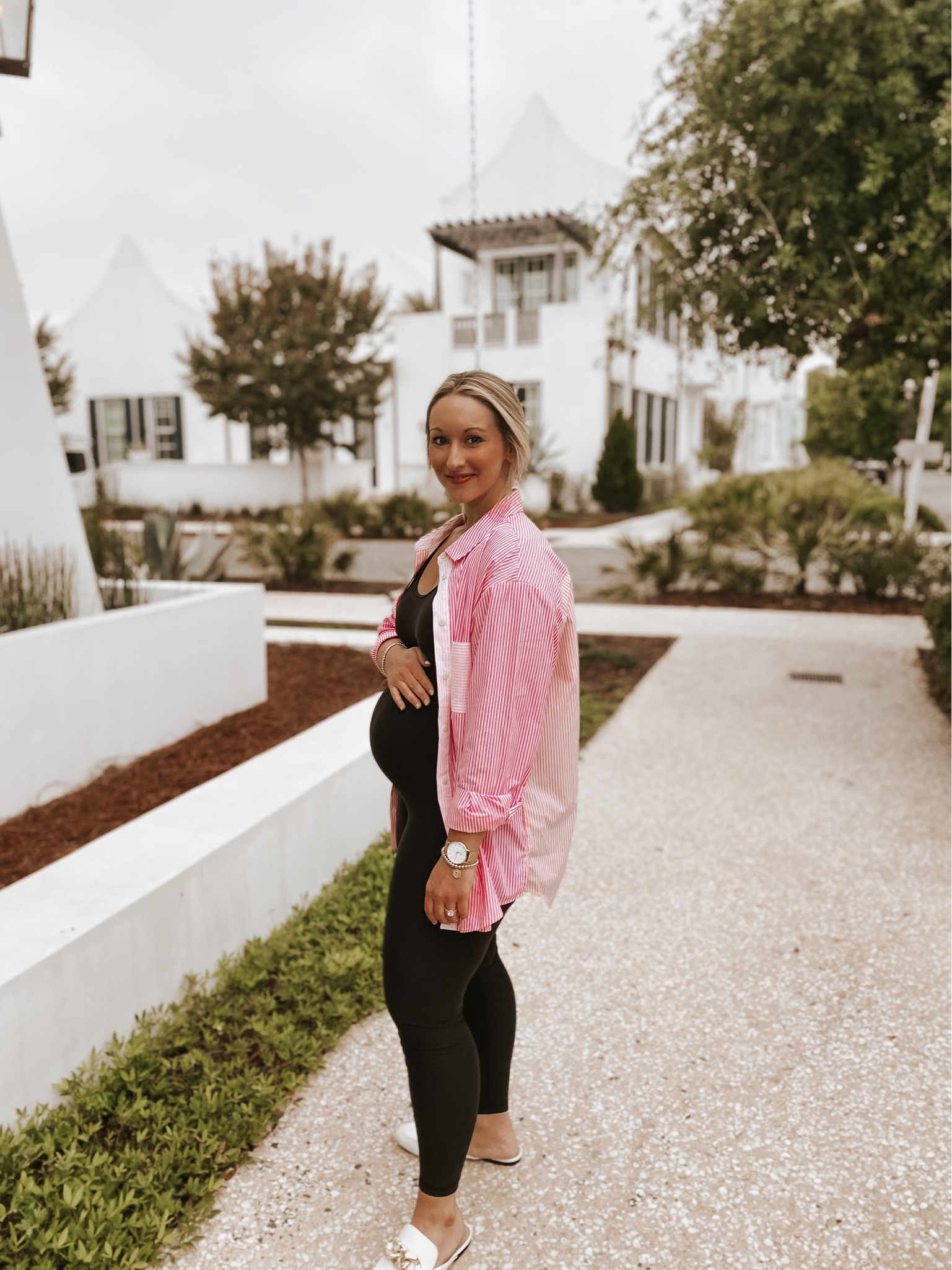 Old navy unitard, wearing Petite L. 

Walmart button down. Purchased in XXL for shacket oversized style 