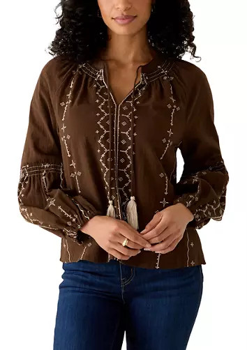 Women's Long Embroidered Puff Sleeve Top | Belk