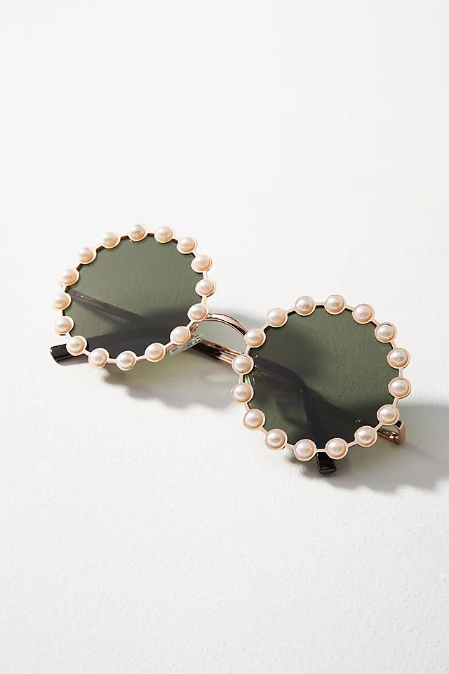 Round Pearl-Embellished Sunglasses | Anthropologie (US)