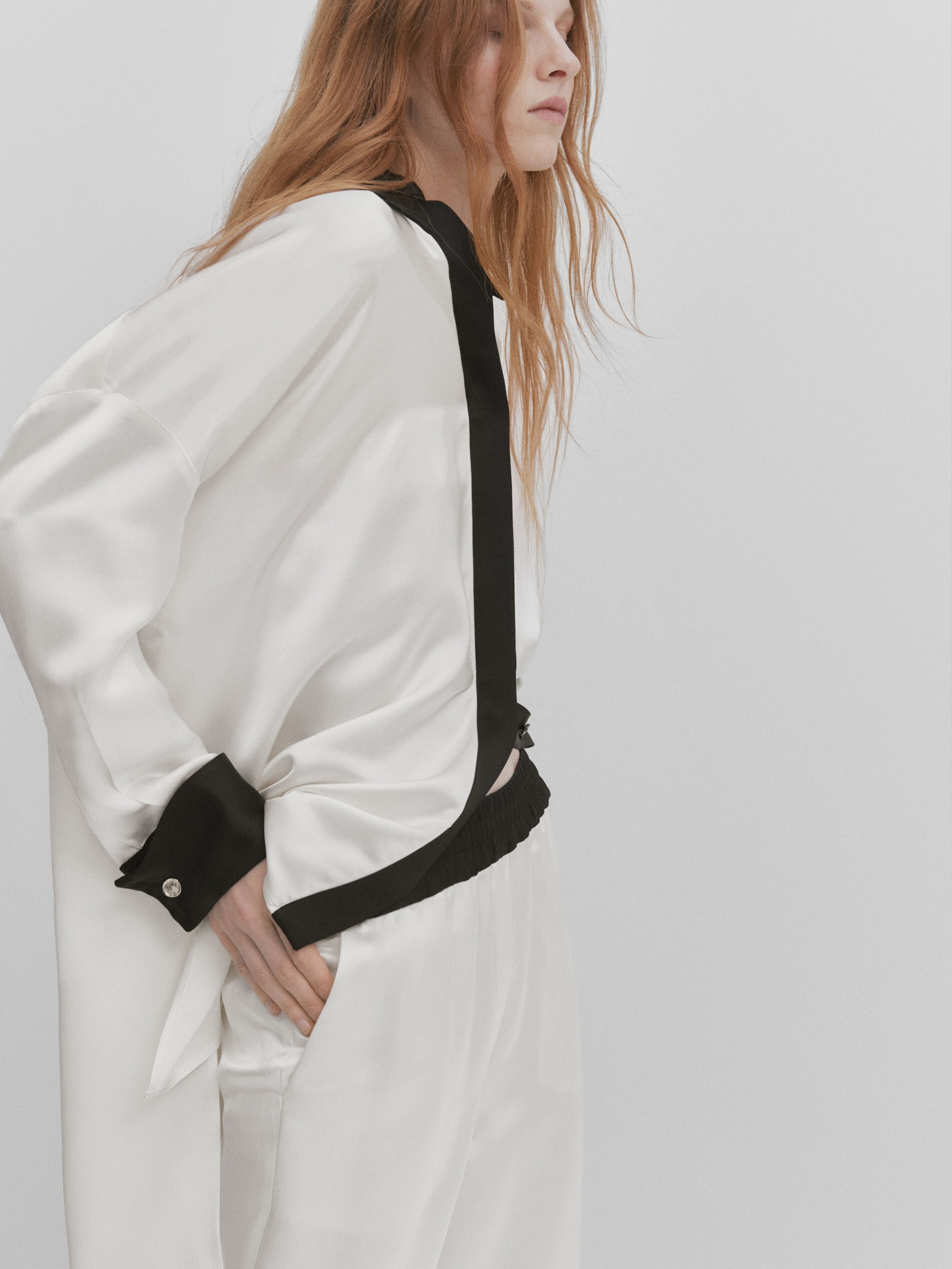 Contrast satin trousers - Studio | Massimo Dutti US