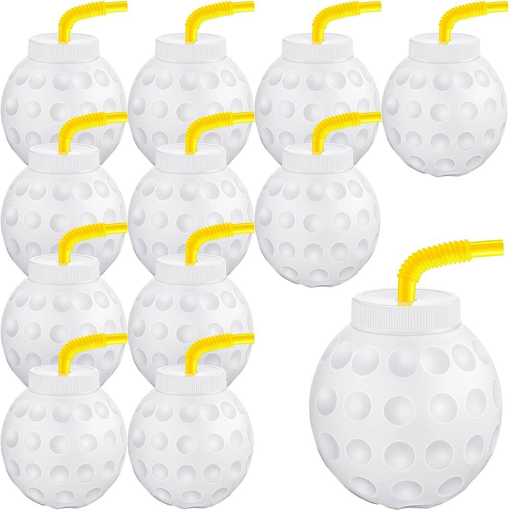 12 oz Golf Ball Cups with Straws and Lids Ball Shape Cups Golf Party Decorations Plastic Reusable... | Amazon (US)