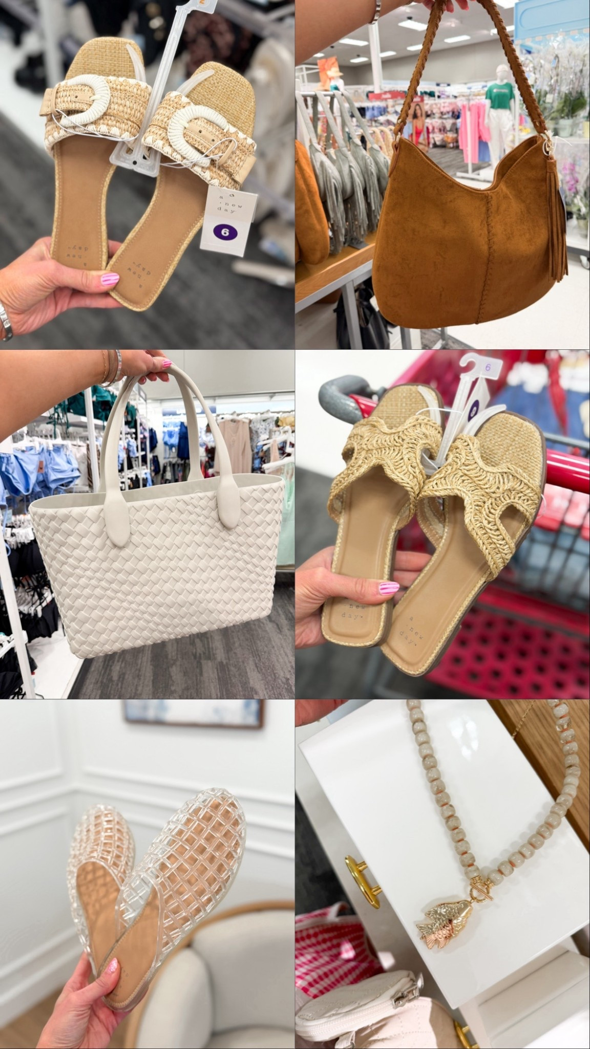 @Target accessories are having a serious moment right now and I found all the good ones so you do not have to go searching 🤍🤎✨ Raffia buckle slide sandals, a tan suede fringe hobo bag, a cream woven tote, raffia H-strap sandals, jelly woven flats, and the most delicate shell charm necklace — every single piece is so good and so affordable. The kind of accessories that make every spring and summer outfit look more intentional without spending a lot. Everything is linked! 

#LTKTravel #LTKSeasonal #LTKootd