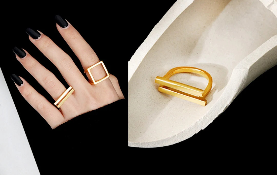 18K Gold Double Bar Ring, Silver Thick Two Line Ring, Flat Bar Ring, Geometric Statement Ring, Mi... | Etsy (US)