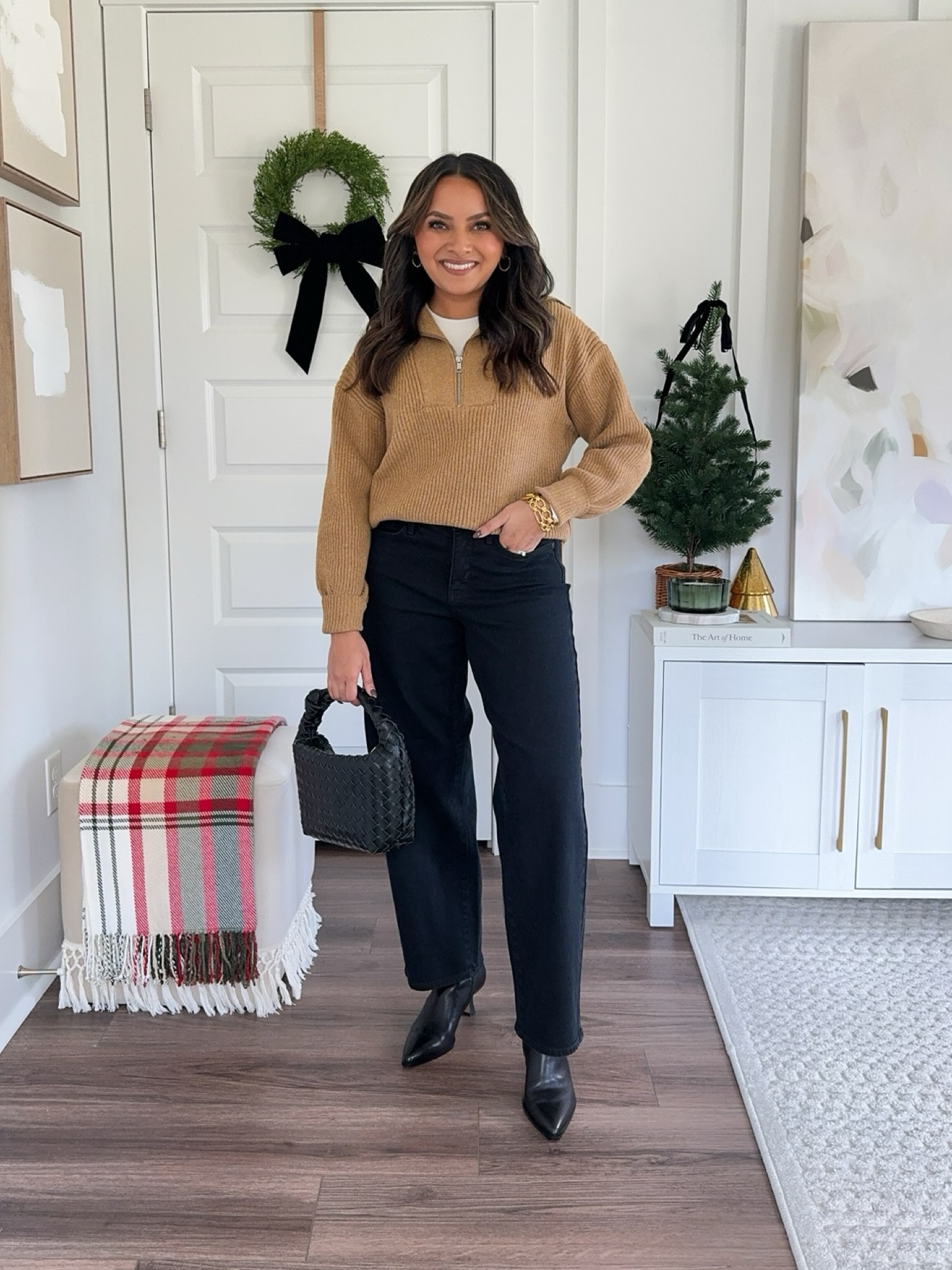 Heather Brown Half Zip Sweater Size xs  - TTS 
White tank top size XS TTS 
Black Belt size 26-30”
Black barrel jeans size 0 petite - sized down size! Use code RACHEL25 for 25% off! 
Black booties Size 6- usually size 5.5 but these start in size 6 and fit perfectly

Fall outfit 
Fall style 
Holiday style 
Christmas style 
Christmas outfit 
Winter outfit 
Thanksgiving outfit 

Honey Sweet petite 
Honeysweetpetite

#LTKHoliday #LTKStyleTip #LTKSeasonal