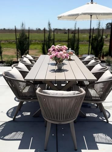PURPLE LEAF 11 Pieces Patio Dining Set Wicker Outdoor Furniture Rectangular Table and Chairs Set for Garden Deck Aluminum Frame Backyard Kitchen Set, Cushions and Pillows Included Champagne | Amazon (US)
