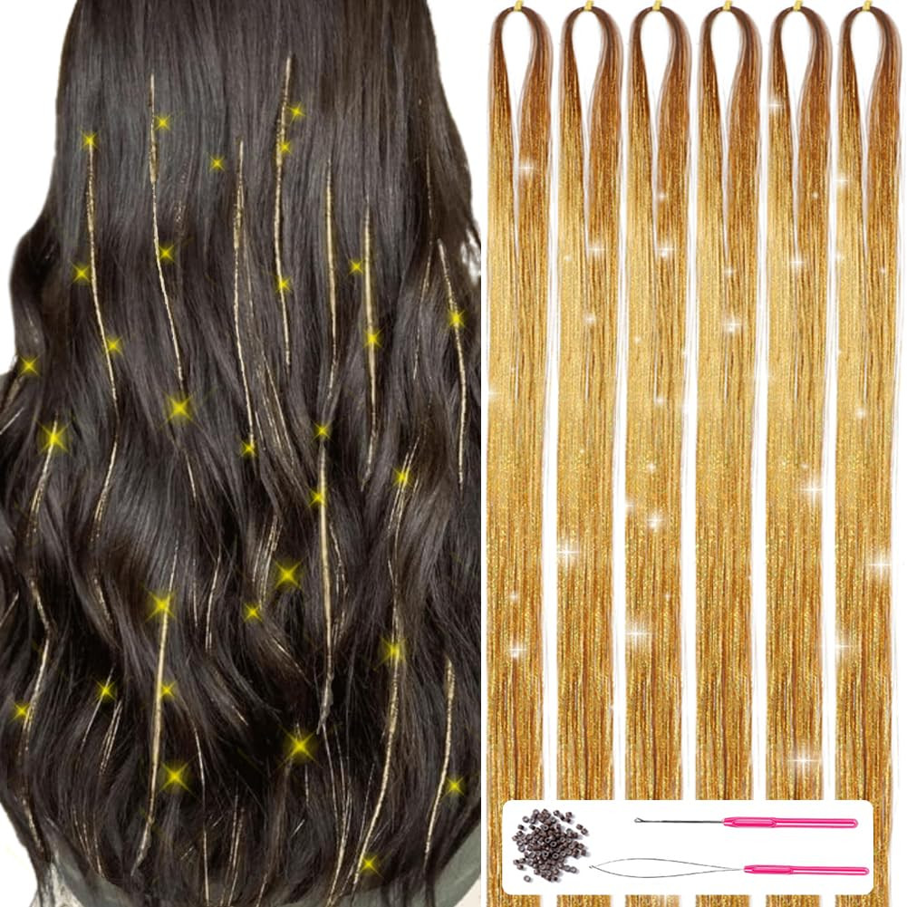 Hair Tinsel with Tools 47Inch 1200 Strands Hair Tinsel Kit Glitter Hair Extensions Sparkling Shin... | Amazon (US)