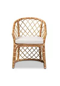 Orchard Modern Bohemian White Fabric Upholstered and Natural Brown Rattan Dining Chairs | Belk