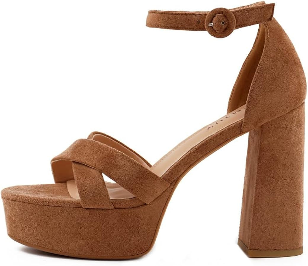 Platform Heels for Women High heels Platform Sandals Womens Chunky Heel Open Toe Pumps Ankle Stra... | Amazon (US)