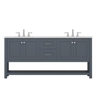 Wilmington 72 in. W x 34.2 in. H x 22 in. D Bath Vanity in Gray with Marble Vanity Top with White... | The Home Depot