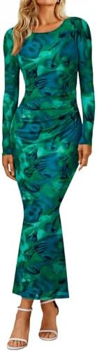 Trendy Queen Women's Floral Print Bodycon Ruched Dress Fall Long Sleeve Maxi Wedding Guest Dresse... | Amazon (US)