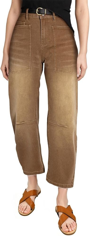 EVALESS Womens Baggy Barrel Jeans High Waisted Wide Leg Boyfriend Denim Ankle Pants | Amazon (US)