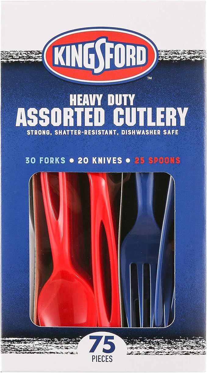 Kingsford Full Size Assorted Plastic Cutlery 75ct Heavy Duty Disposable Plastic Cutlery Set Inclu... | Amazon (US)