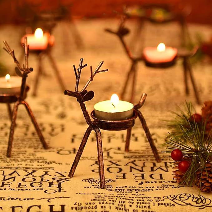 Christmas Table Decorations Reindeer Christmas Candle Holder, Set of 2 Tea Candles Holder Metal H... | Amazon (US)