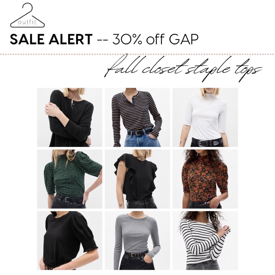 🚨Sale Alert - 30% off these fall closet staples tops at GAP. #gap #outfitformulas

#LTKfindsunder50 #LTKSeasonal #LTKSale