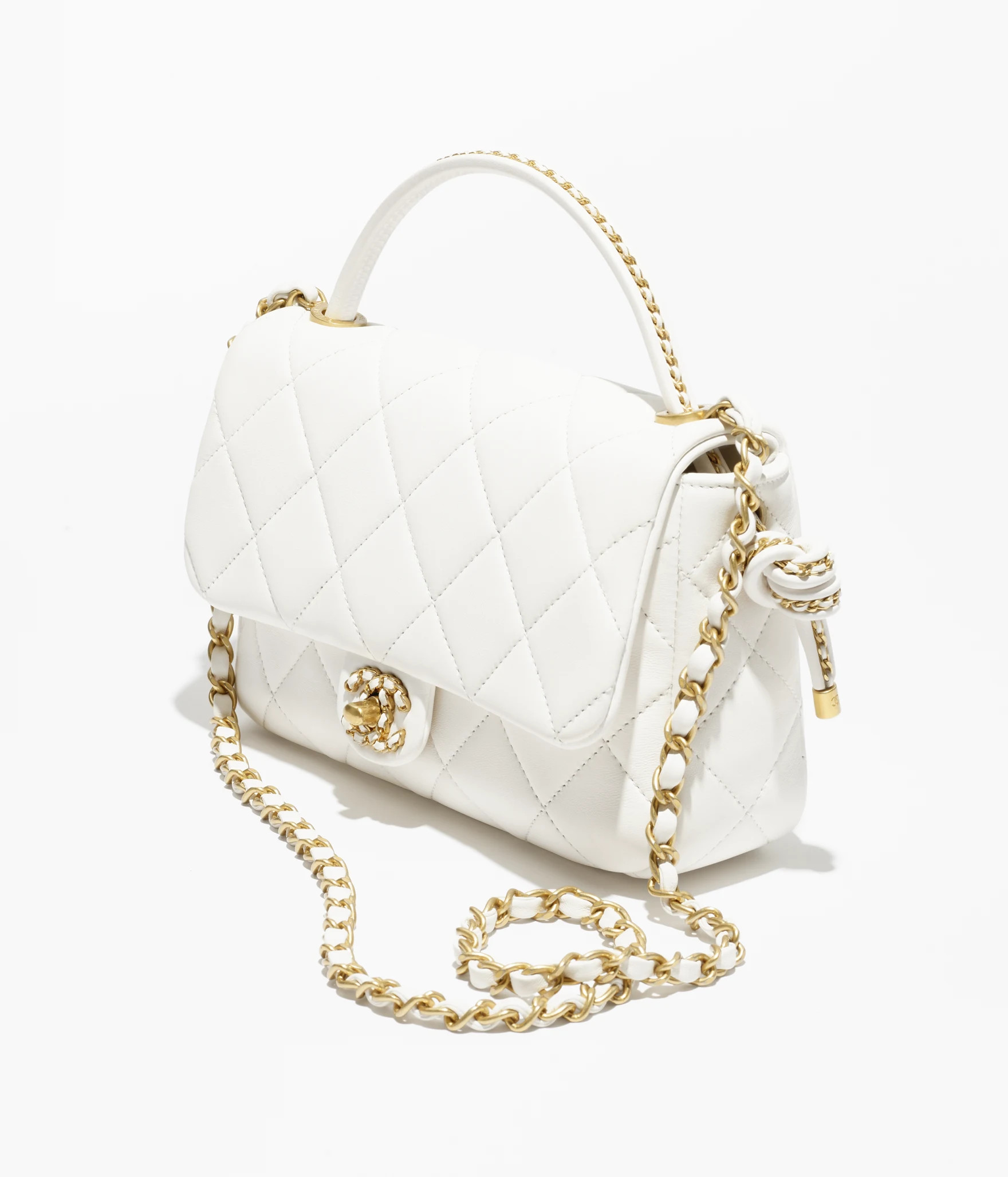 Flap bag with top handle, Lambskin & gold metal , white — Fashion | CHANEL | Chanel, Inc. (US)