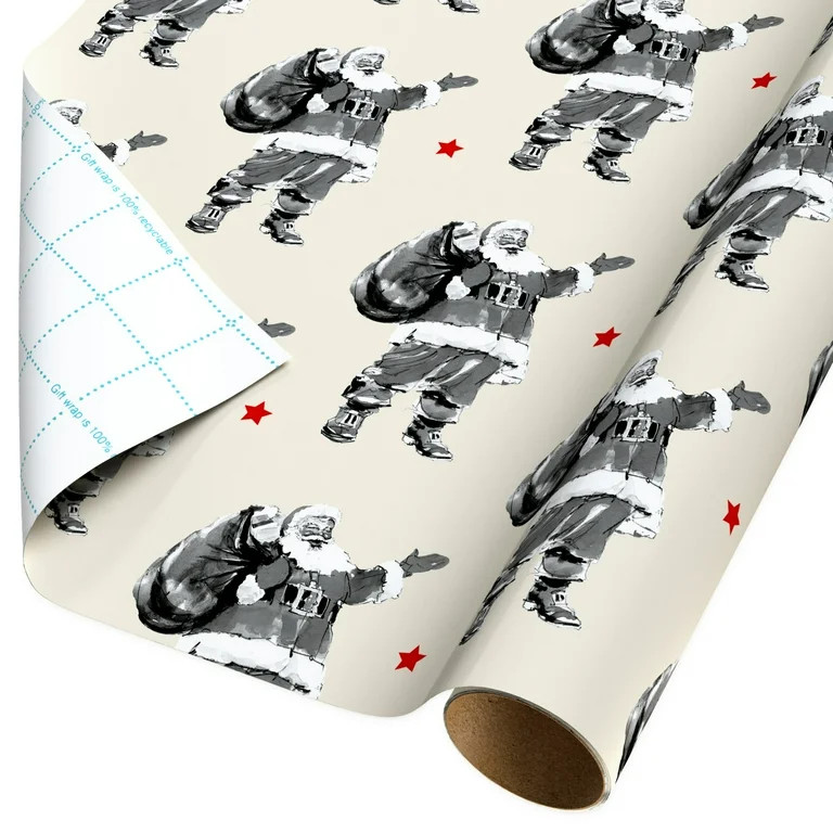 American Greetings 30 in. Classic Santa Christmas Wrapping Paper with Cutlines, Black and Ivory (... | Walmart (US)