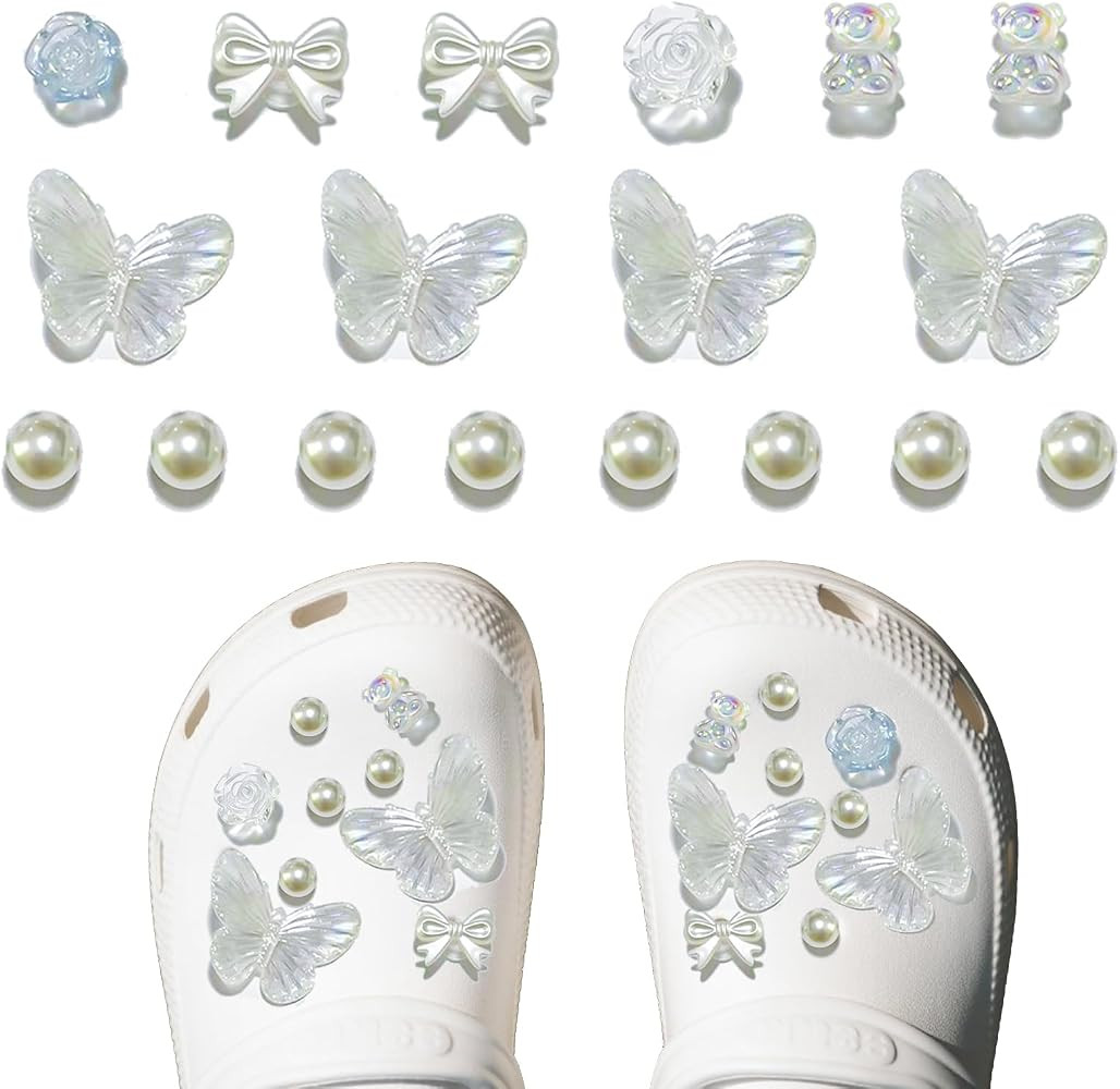 SANTUO 18Pcs Butterfly Shoe Charms Bling Bear Clog Charms for Wedding DIY Decoration Floral Cryst... | Amazon (UK)