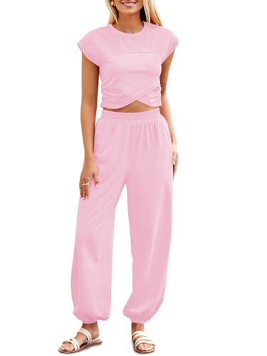 Fisoew Women's Two Piece Outfits Casual Lounge Sets Crop Tops and Joggers Tracksuit with Pockets | Amazon (US)