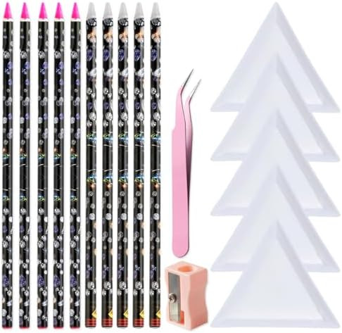 Fcozpjk Wax Pencil for Rhinestones With Tray 10PCS Long Resin Rhinestones Picker Pencil Nail Art ... | Amazon (US)