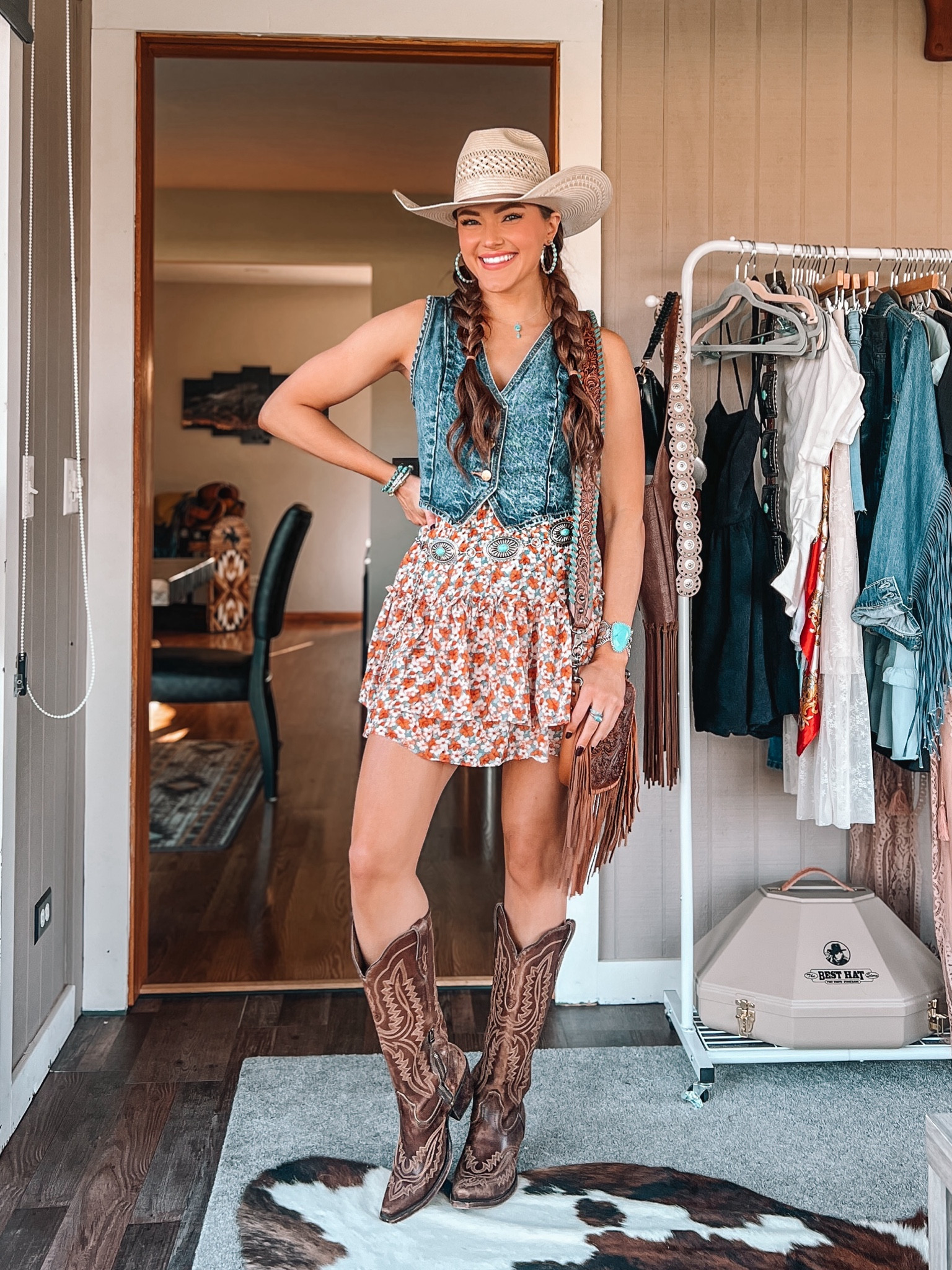Summer Western Outfit! 

Exact Denim Vest: (Zara- xs) https://go.shopmy.us/p-4329228

Skirt: xs // Boots: 6.5 

#westernoutfit #westernfashion #countryconcertoutfit #rodeooutfit #musicfestivaloutfit 

#LTKsalealert #LTKFestival #LTKfindsunder50