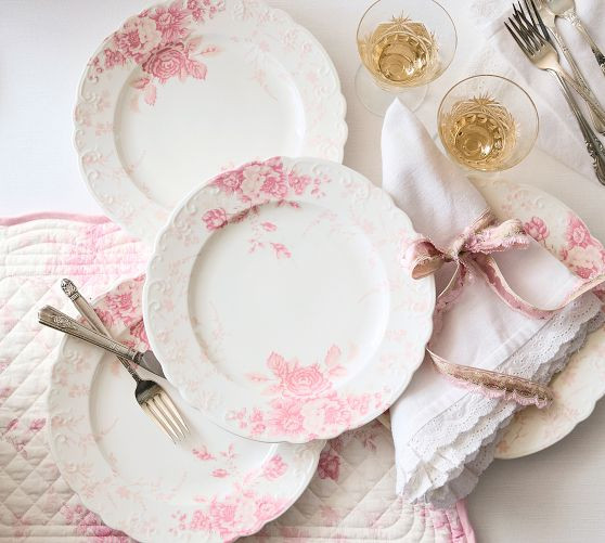 LoveShackFancy Rose Porcelain Dinner Plates - Set of 4 | Pottery Barn (US)