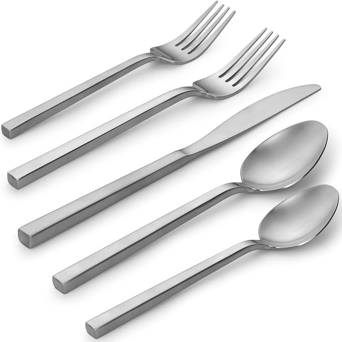 Alata Cube 20-Piece Forged Silverware Set Stainless Steel Flatware Set,Service for 4,Matte Satin ... | Amazon (US)