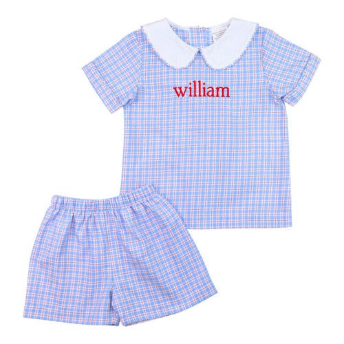 Blue And Red Plaid Short Set | Cecil and Lou