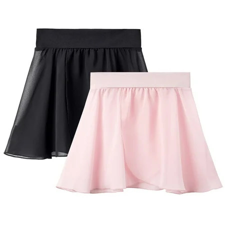 Stelle 2Piece Girls Ballet Skirt Chiffon Wrap Dance Skirt Elastic Waisted Sheer Dance Skate Over Scarf for Leotards Pull-on Half Dress Pink+Black，7-9 Years | Walmart (US)