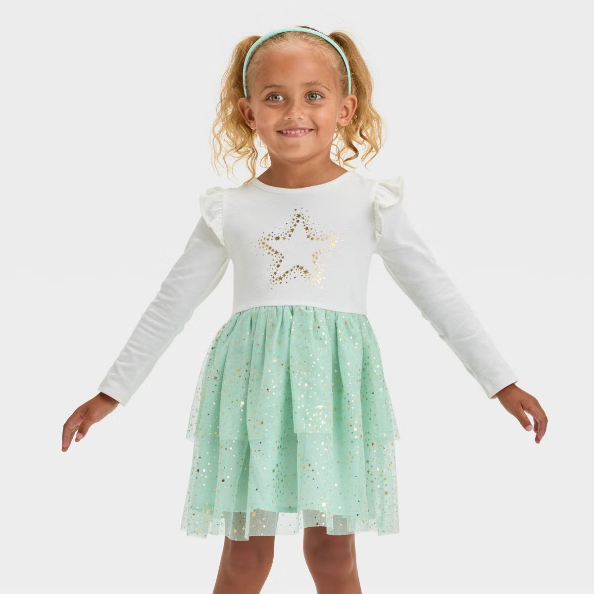 Toddler Girls' Long Sleeve Star Tulle Dress - Cat & Jack™ Cream | Target