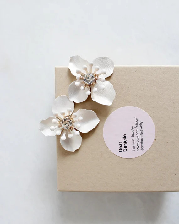 Statement White Flower Earring. Wedding Flower Earring. - Etsy | Etsy (US)