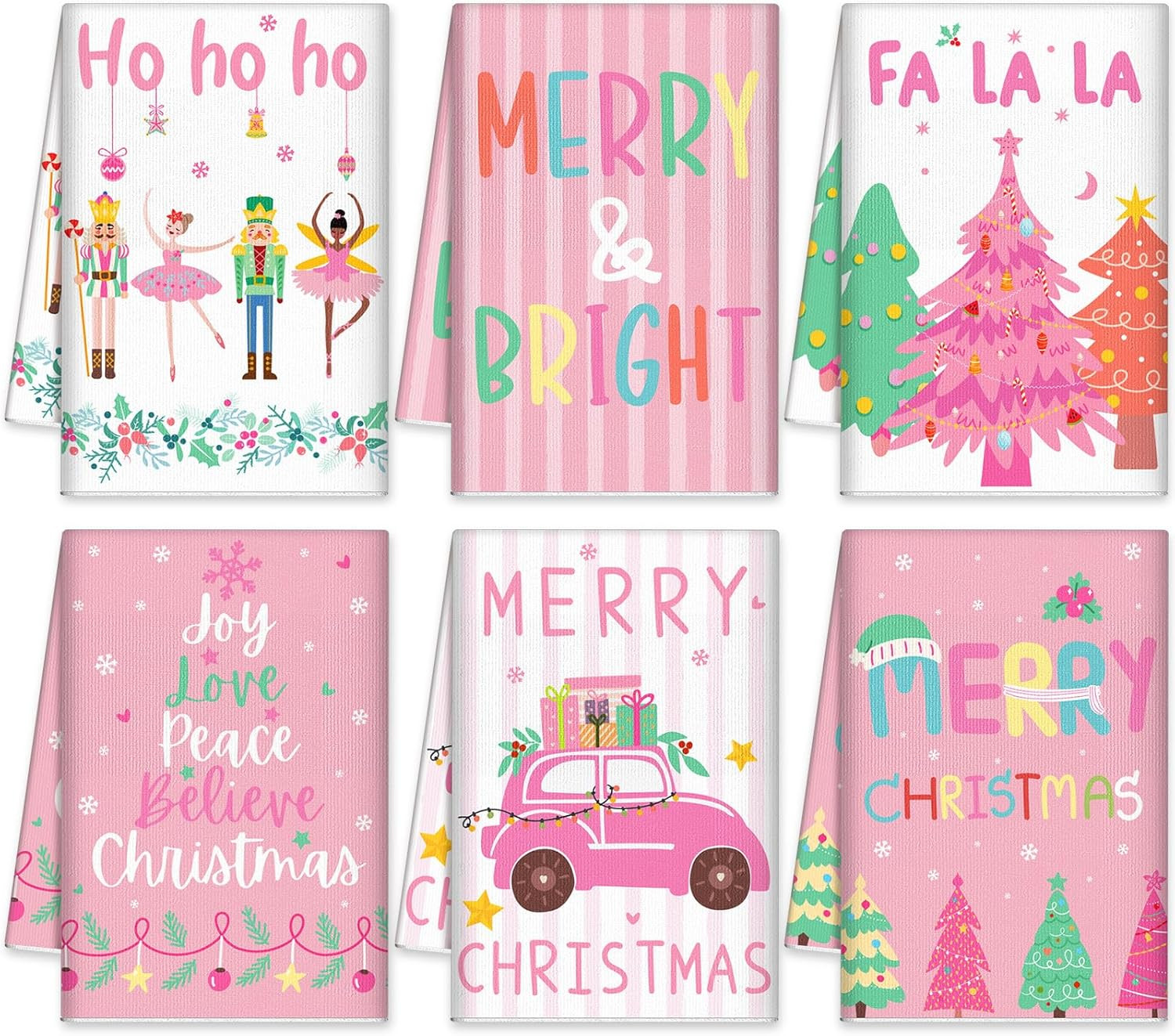 6 Pcs Pink Christmas Kitchen Towels Pastel Nutcracker Xmas Dish Towels 15.8 x 23.6 Inch Decorativ... | Amazon (US)