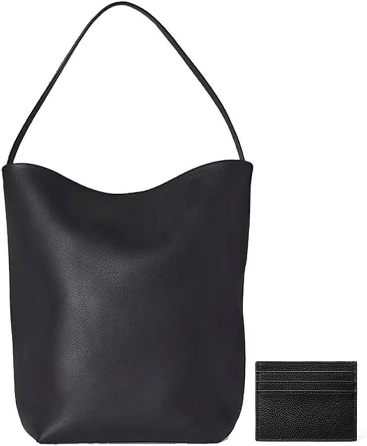 Genuine Leather Bucket Bag with Credit Card Holder Wallet, First Layer Pebble-grained Calfskin To... | Amazon (US)