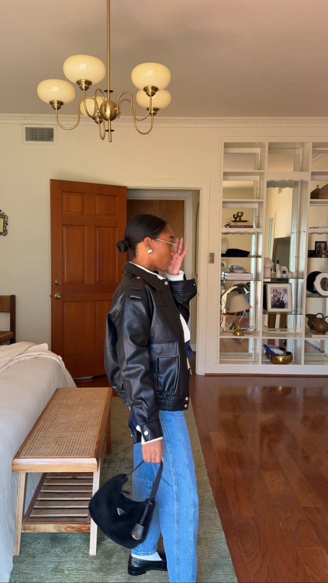 Black faux leather jacket 

#LTKmomlife #LTKootd