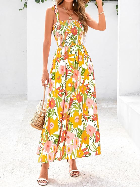 PRETTYGARDEN Womens Summer Dresses Floral Sleeveless Smocked Maxi Dress Boho Spaghetti Strap A Li... | Amazon (US)