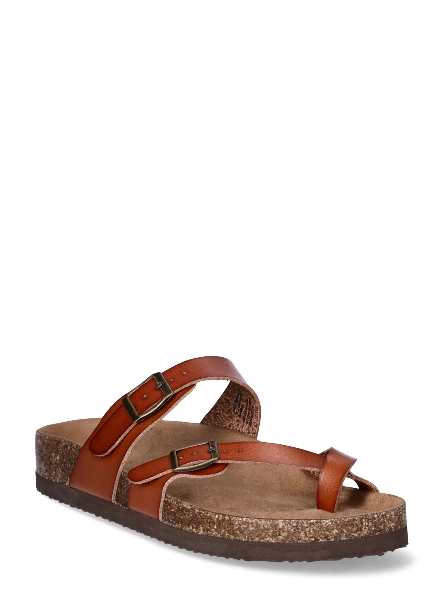 Time and Tru Women's Asymmetric Strap Flat Footbed Sandals, Sizes 6-11, Wide Width Available | Walmart (US)