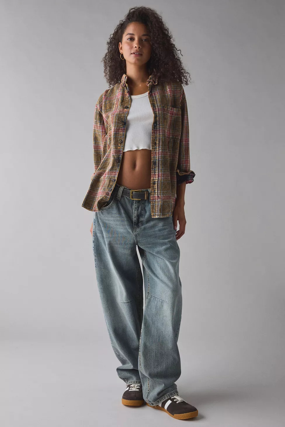 ReMADE By UO Acid Washed Oversized Flannel Shirt | Urban Outfitters (US and RoW)