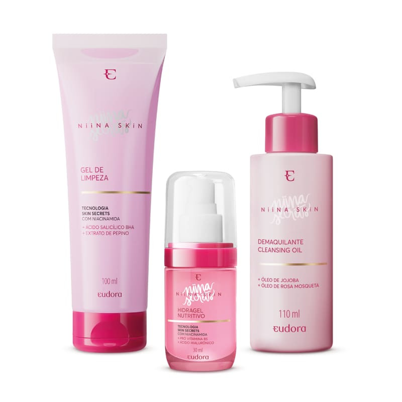 Combo Niina Skin: Cleasing Oil + Hidra Gel + Gel de Limpeza | Eudora | Eudora (BR)