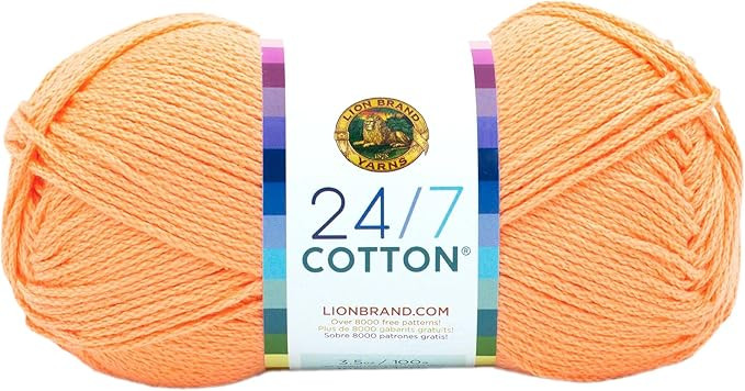 Lion Brand 24/7 Cotton Yarn, Lightweight Yarn for Knitting, Crocheting, and Crafts, Creamsicle, 1... | Amazon (US)