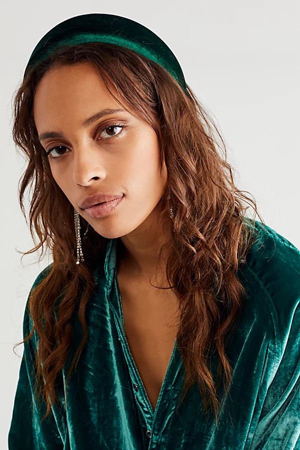 Amanda Puffy Velvet Headband by Free People, Jade, One Size | Free People (Global - UK&FR Excluded)