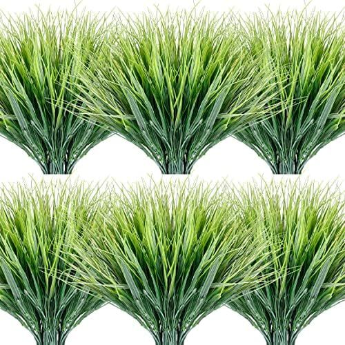 Artificial Grasses 16 Bundles Outdoor UV Resistant Fake Bright Grass No Fade Faux Plastic Greener... | Amazon (US)