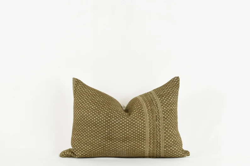 Brienne - Brown Checkered Vintage Chinese Wedding Quilt Pillow Cover. Modern Farmhouse. Californi... | Etsy (US)