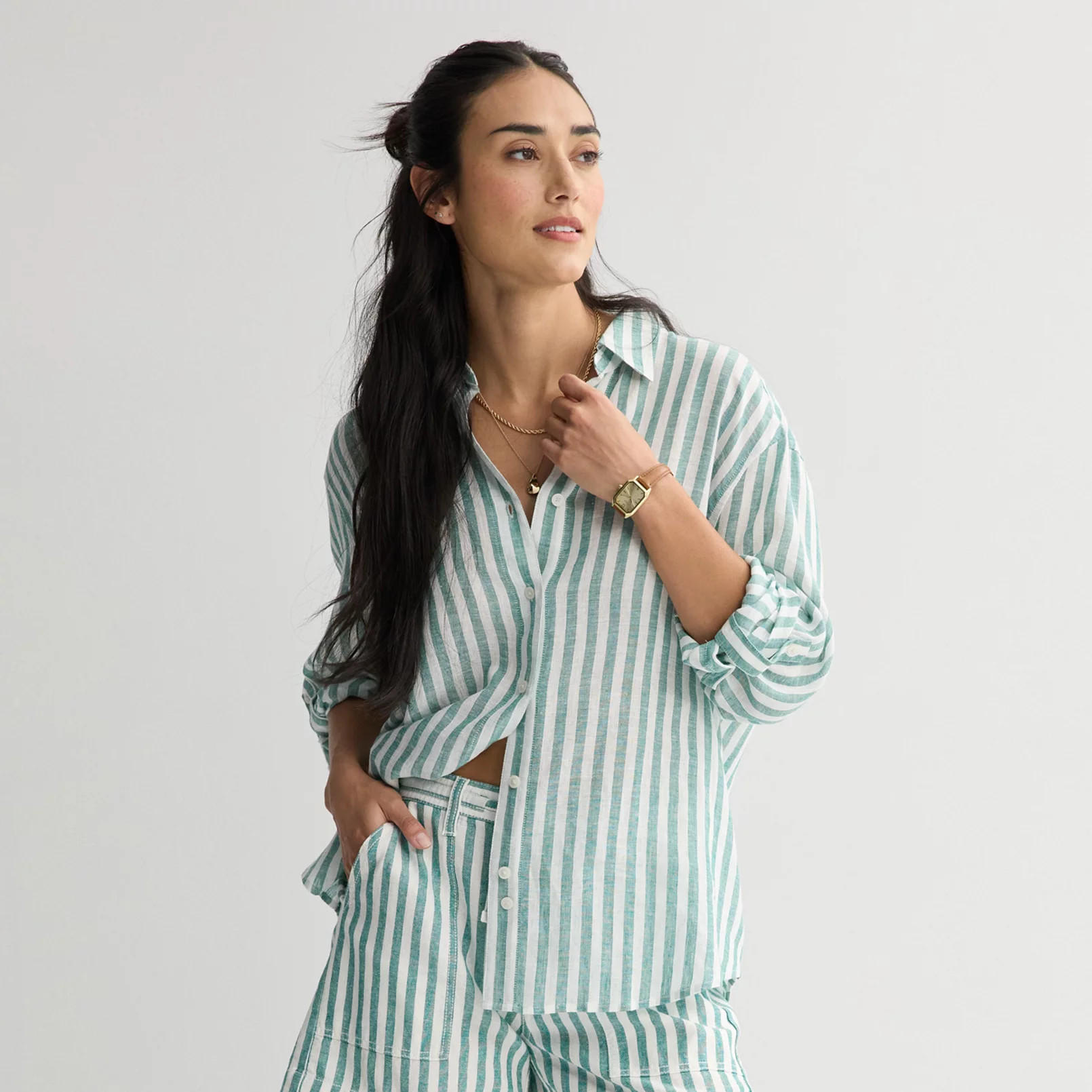 Women's Sonoma Goods For Life® Linen Oversized Boyfriend Shirt | Kohl's